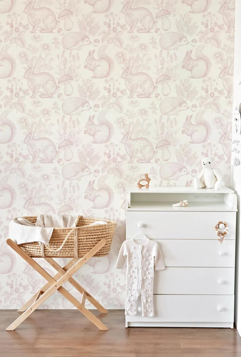 Whimsical Woodland Animals Wallpaper / Sketched Animals Wallpaper / Nursery Decor / Animal Accent... | Etsy (US)