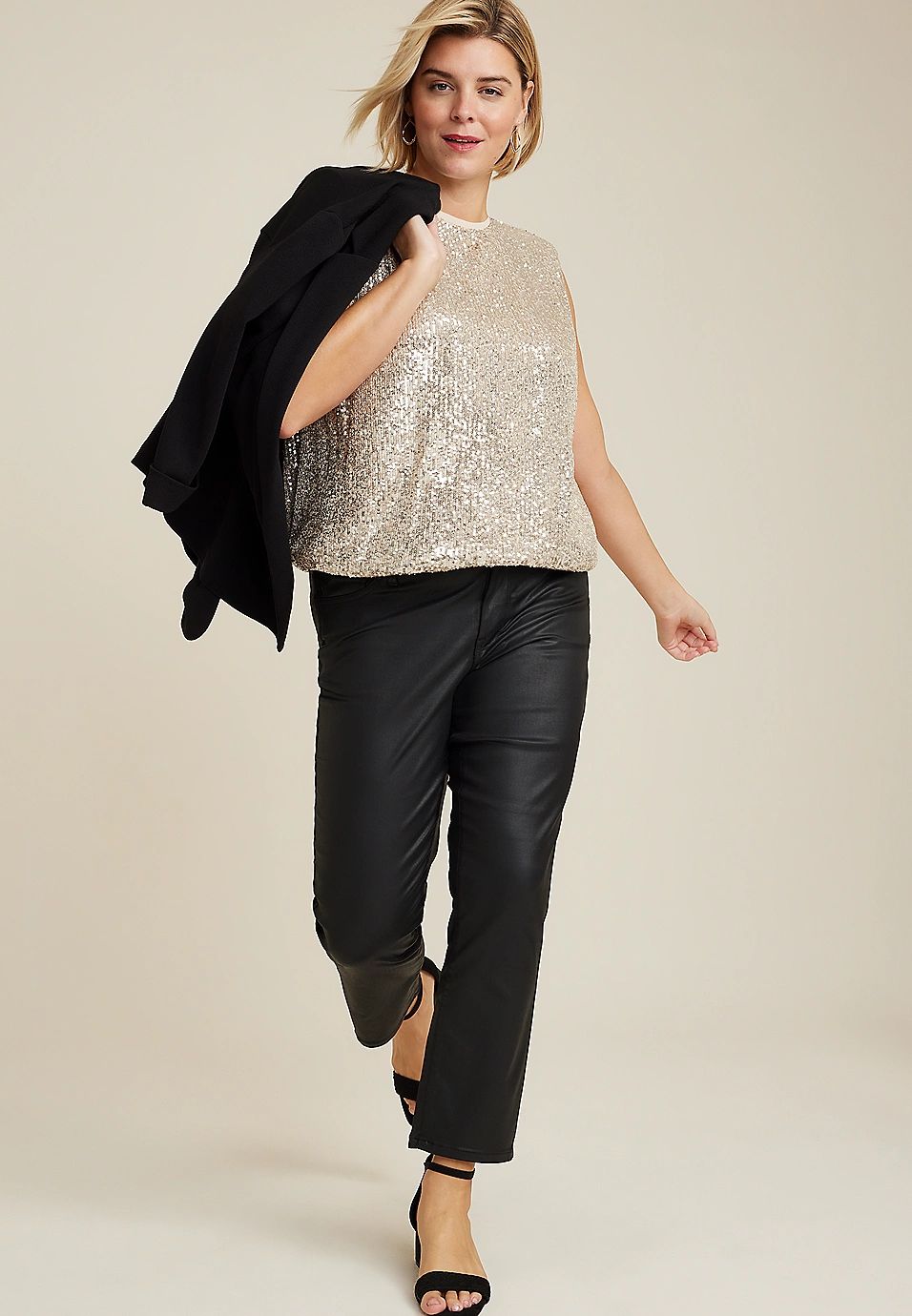 Plus Size edgely™ Sequin Padded Shoulder Top | Maurices