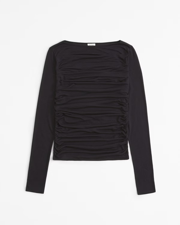 Long-Sleeve Sheer Jersey Pleated Slash Top | Abercrombie & Fitch (US)