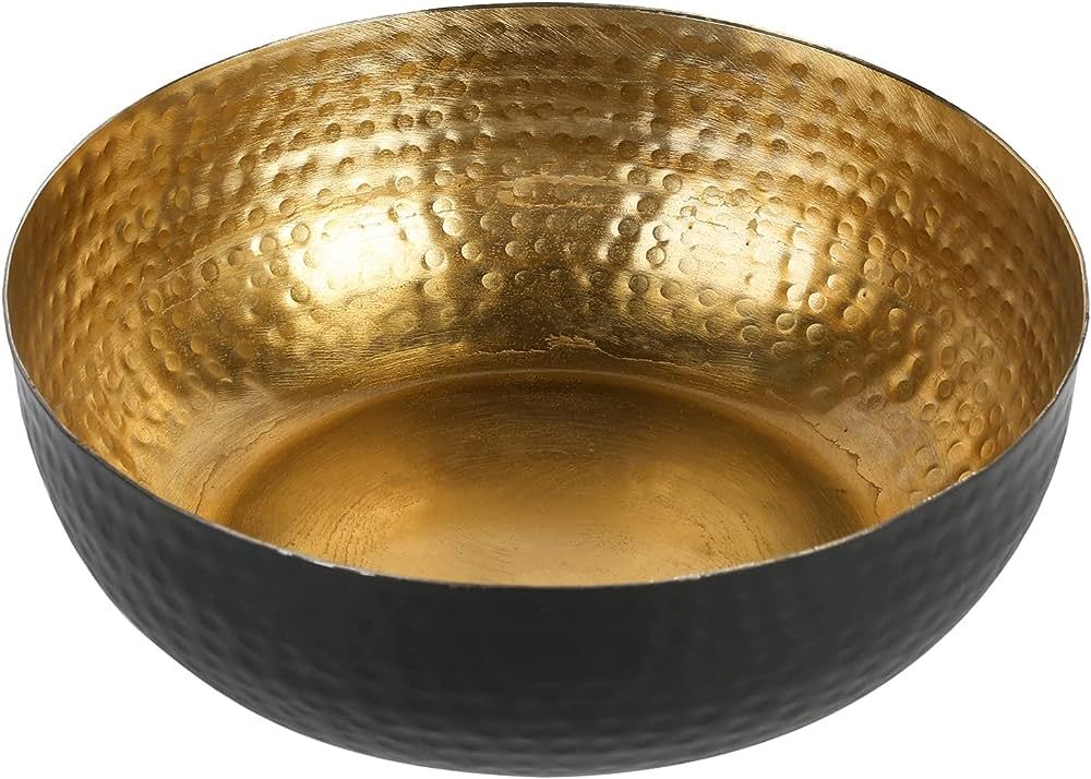 MyGift Black Metal Hammered Decorative Bowl for Home Decor with Gold Interior, Art Deco Style Cen... | Amazon (US)