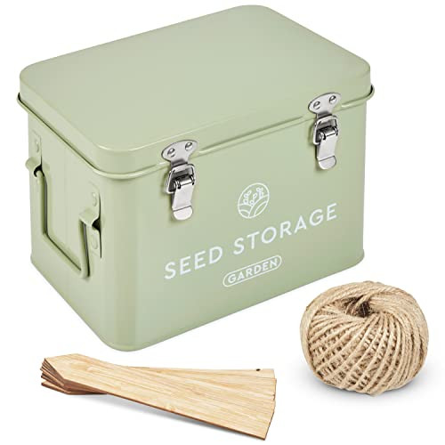 Seed Storage Box – Metal Seed Packet Organizer with Garden String and Bamboo Plant Labels. Seed... | Amazon (US)