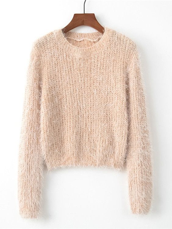 Fuzzy Solid Sweater | SHEIN