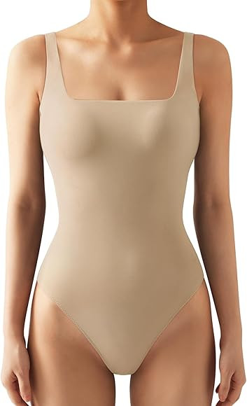 SUUKSESS Women Sexy Square Neck Thong Bodysuit Backless Sleeveless Tank Tops | Amazon (US)