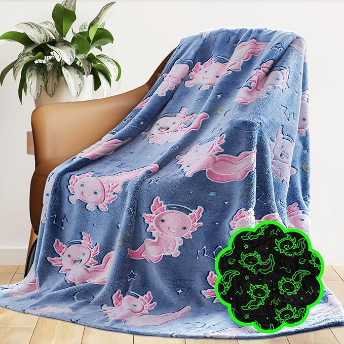 Axolotl Blanket Glow in The Dark for Girls, Axolotl Gifts Toys for Kids Teens Girls, Soft Cozy Pl... | Amazon (US)