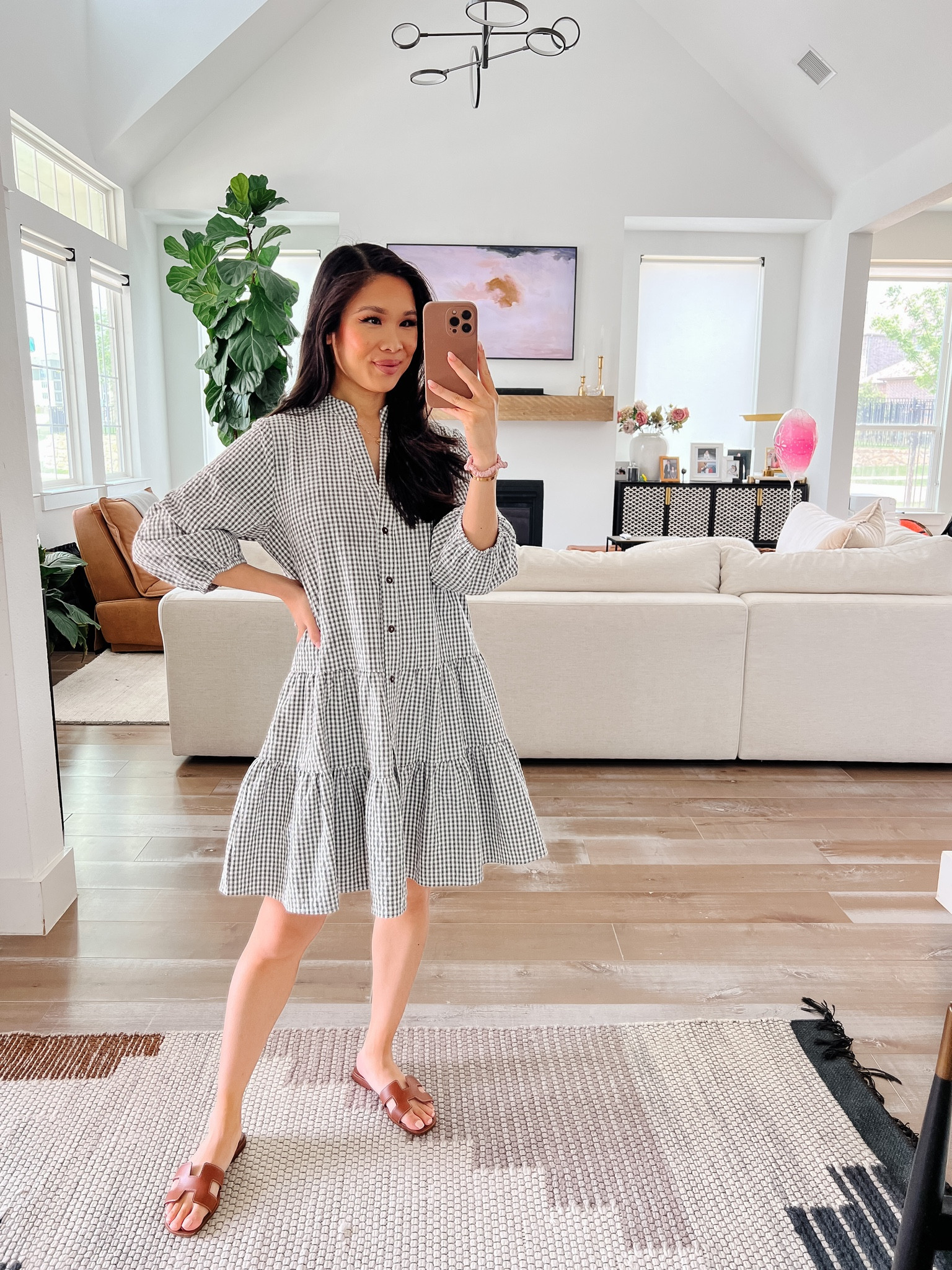 Gingham dress perfect for summer.  Wearing size XS and code HKCUNG20 gets you 20% off. Pairing with Hermes sandals and linking a similar look for less. 

#LTKunder100 #LTKsalealert