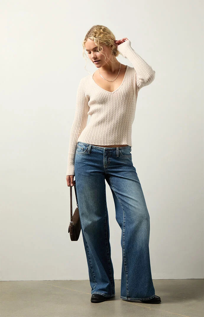Your Favorite Women's Maple Cable Knit V-Neck Sweater in Ivory - Size XXS | PacSun