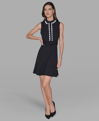 Women's Belted Collared A-Line Dress | Macy's