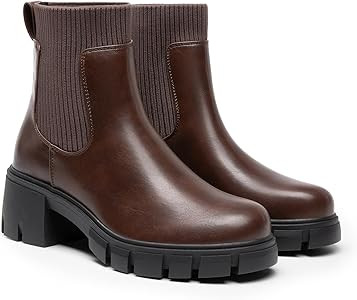 DREAM PAIRS Women's Elastic Chelsea Ankle Boots Fashion Low Chunky Heel Platform Lug Sole Short B... | Amazon (US)