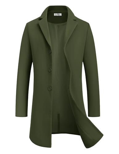 COOFANDY Green Trench Coat Men Classic Pea Coats Stylish Overcoat Mens Wool Warm Winter Long Sleeve Coat Big And Tall | Amazon (US)