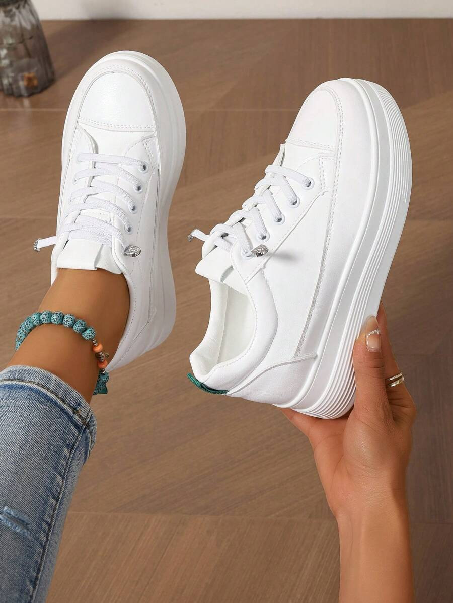 Women's Spring & Autumn New White Casual Shoes, Wedge Heel, Mesh Upper, Light & Comfortable | SHEIN