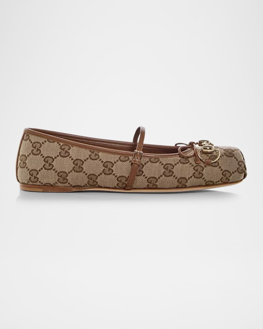 Gucci GG Canvas Horsebit Ballerina Flats | Neiman Marcus