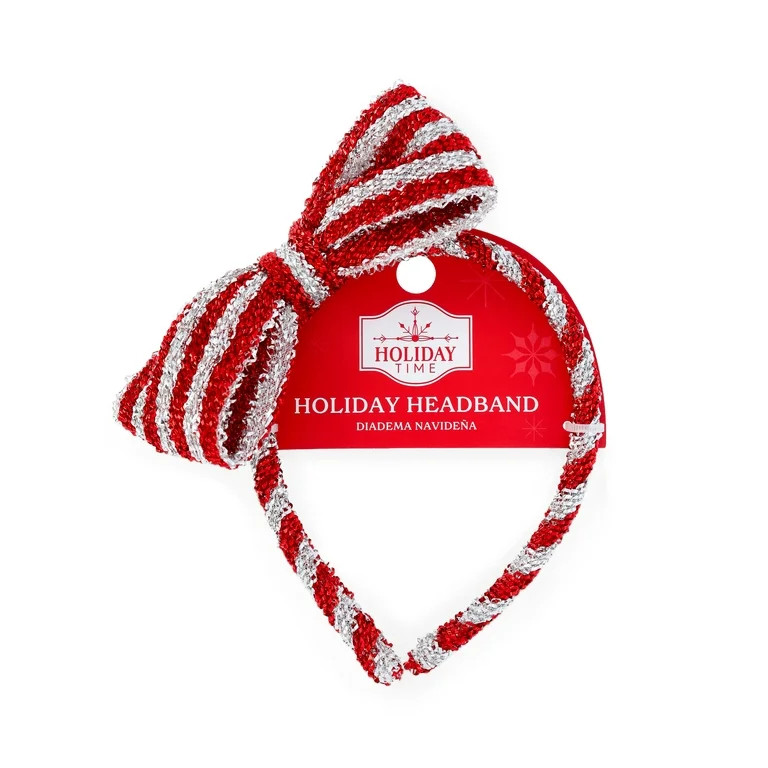 Holiday Time Tinsel Bow Headband, Red/Silver - Walmart.com | Walmart (US)