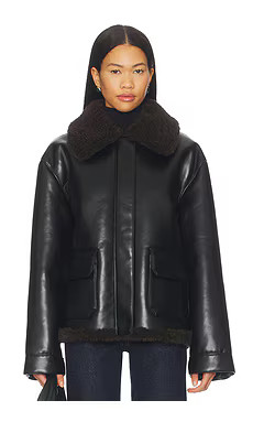 Lovers and Friends Irving Faux Leather Jacket in Black & Dark Brown from Revolve.com | Revolve Clothing (Global)