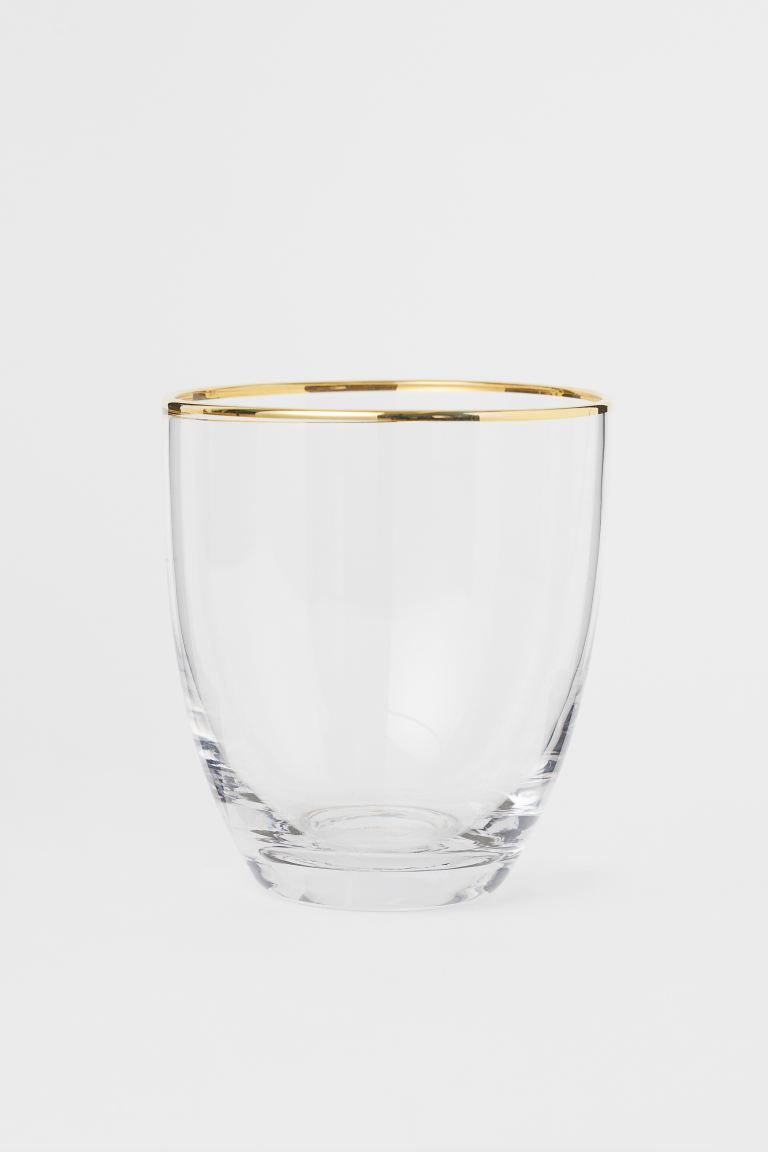 Beverage glass in clear glass with a narrow, gold-colored rim. Diameter approx. 3 1/4 in., height... | H&M (US + CA)