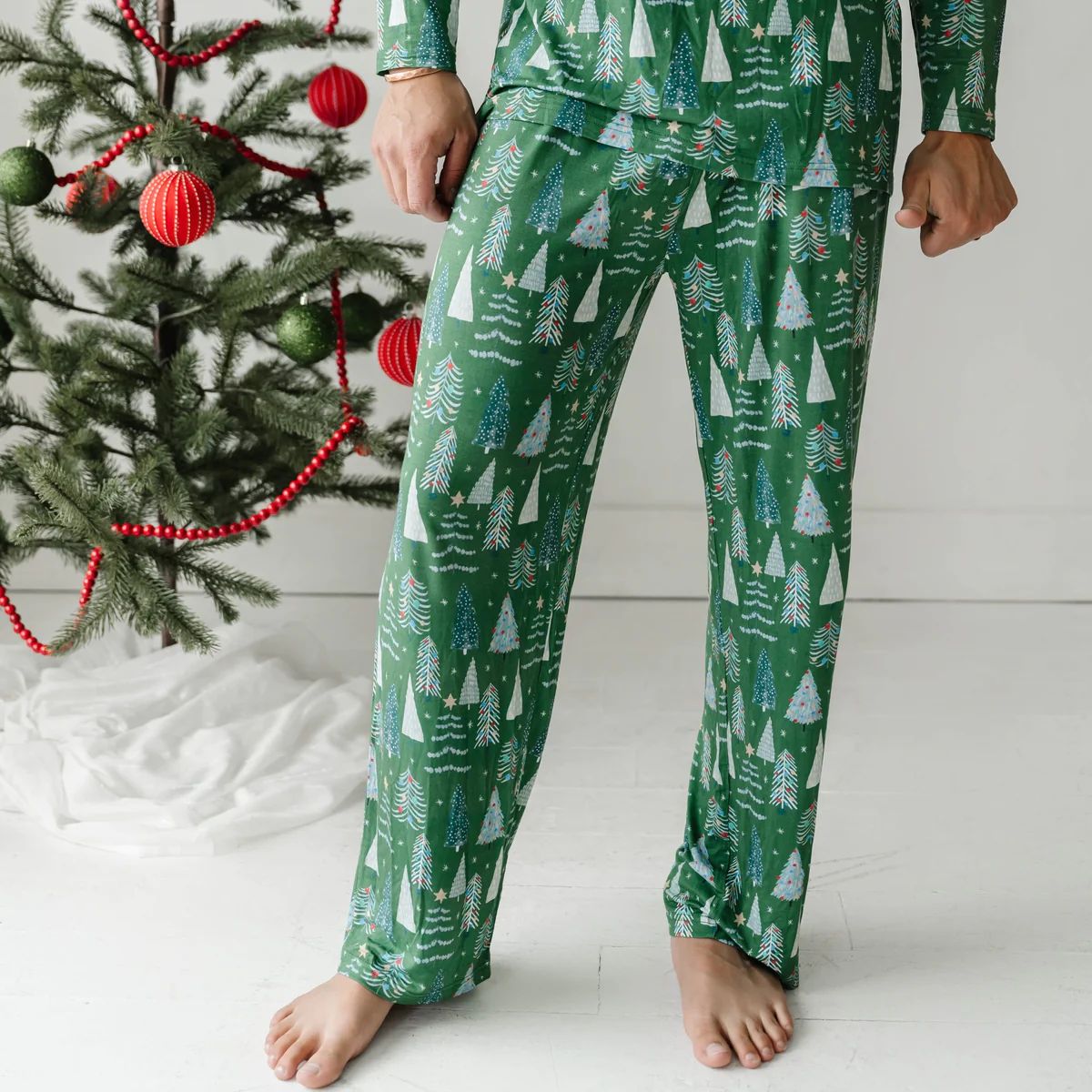 Green Twinkling Trees Men's Bamboo Viscose Pajama Pants | Little Sleepies
