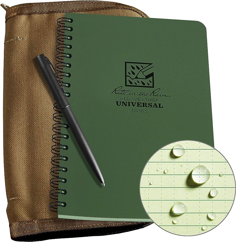 Rite in the Rain Weatherproof Side Spiral Kit: Tan CORDURA® Fabric Cover, 4.625" x 7" Green Note... | Amazon (US)