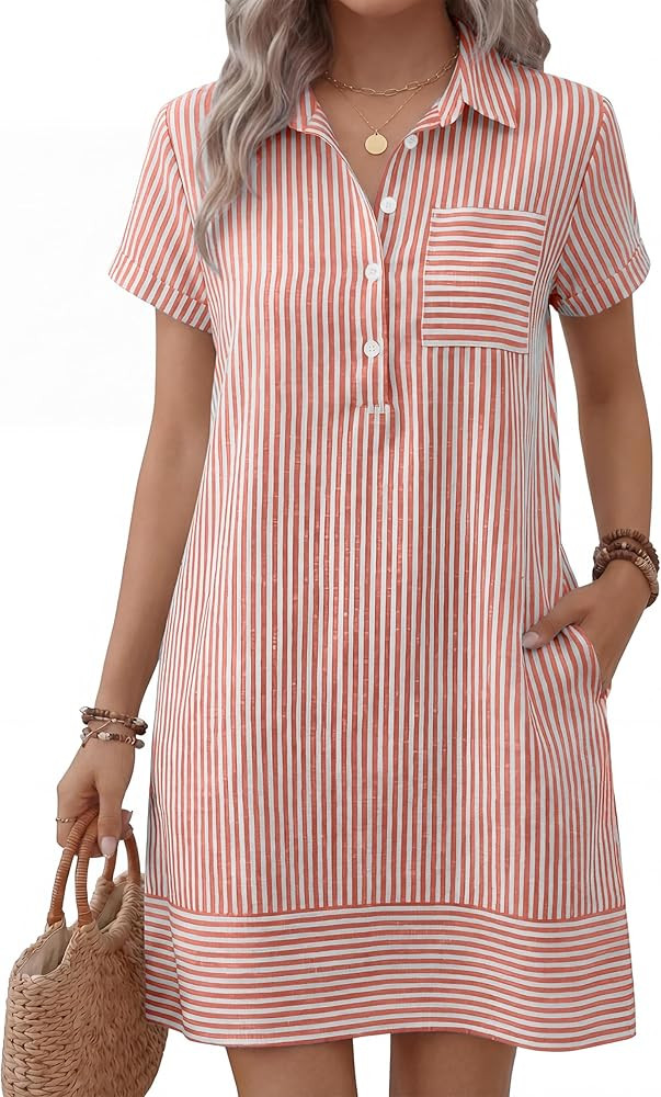 ANRABESS Womens Summer Shirt Dresses Casual Short Sleeve Button Tshirt Shift Short Polo Dress 202... | Amazon (US)