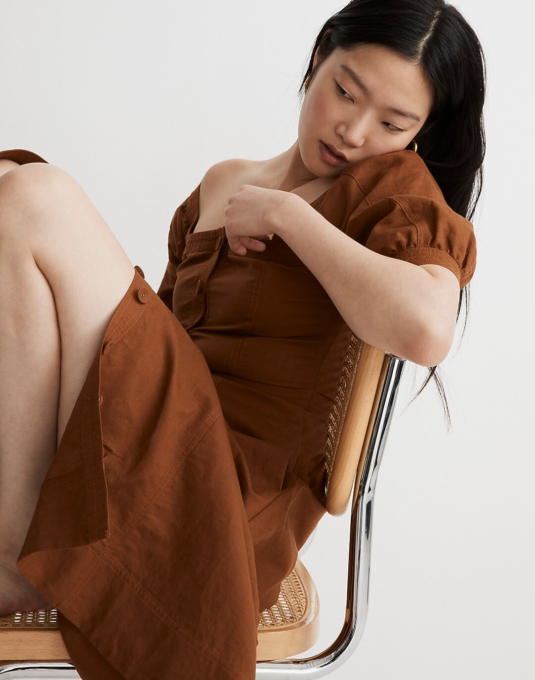 Seamed Puff-Sleeve Midi Dress | Madewell