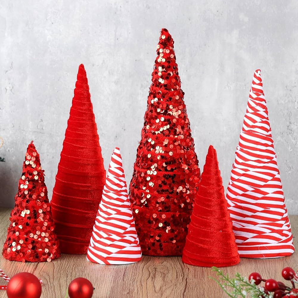 6 Pcs 12" 10" 6" Cone Christmas Tree Decorations Christmas Glitter Table Tree Decor Farmhouse Tre... | Amazon (US)