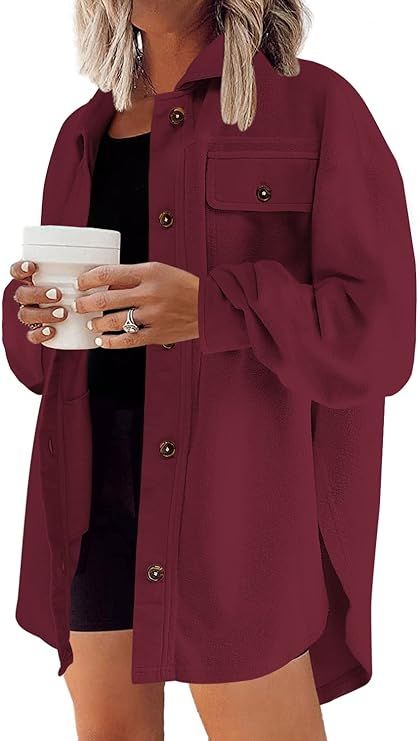 Nirovien Womens Waffle Knit Shirt Jacket Oversized Button Down Shacket Batwing Sleeve Tops with P... | Amazon (US)
