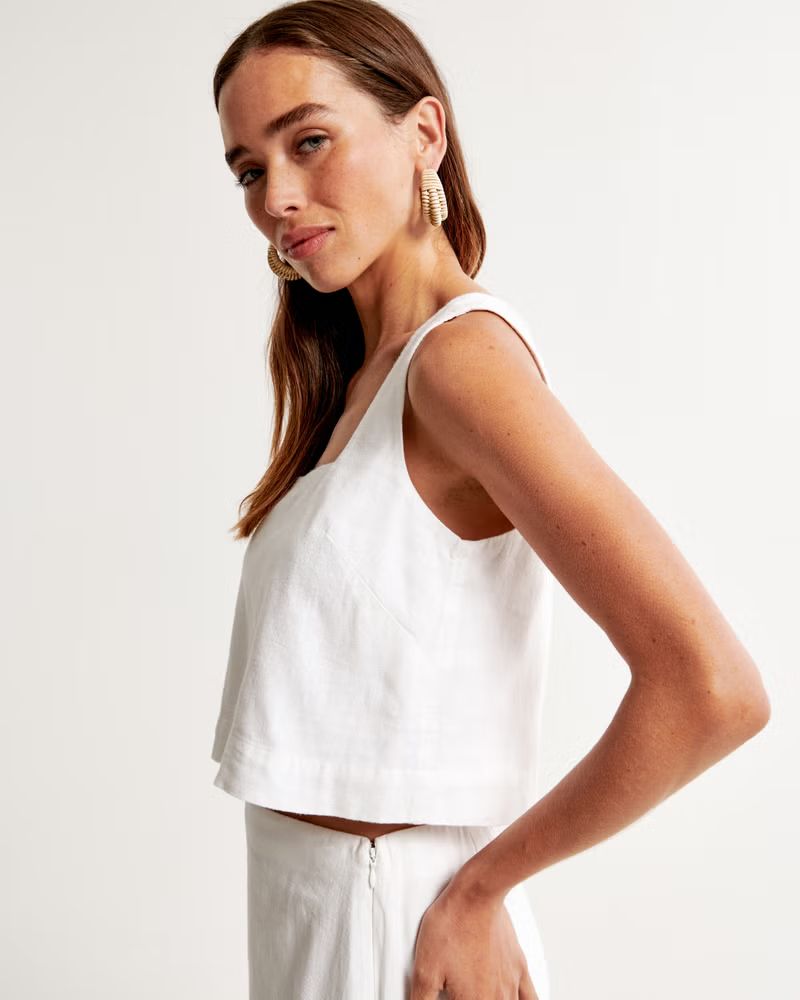 Linen-Blend Squareneck Set Top | Abercrombie & Fitch (US)