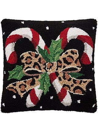Peking Handicraft Holiday Collection Leopard Candy Canes Wool Hooked Pillow | Dillard's