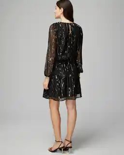 Petite Long-Sleeve Sequin Blouson Dress | White House Black Market