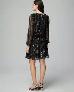 Petite Long-Sleeve Sequin Blouson Dress | White House Black Market
