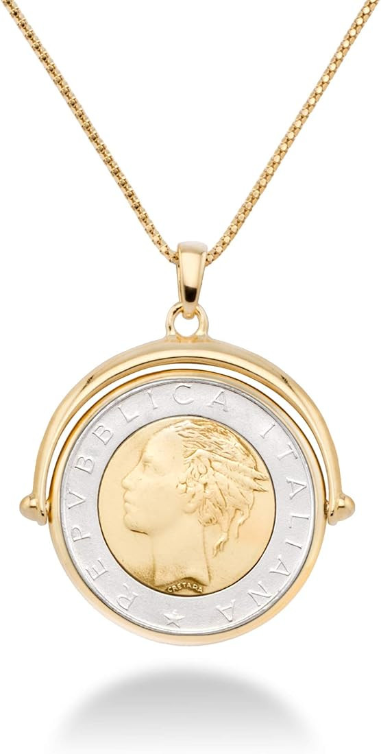 Miabella 18K Gold Over Sterling Silver Italian Genuine 500-Lira Reversible Flip Coin Pendant Neck... | Amazon (US)