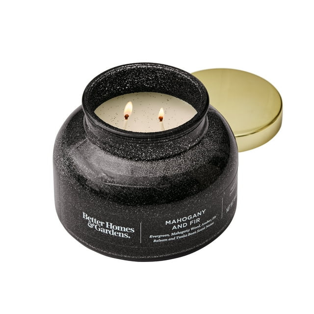 Better Homes & Gardens Mahogany Fir Scented 2 Wick Glitter 18oz Jar Candle | Walmart (US)