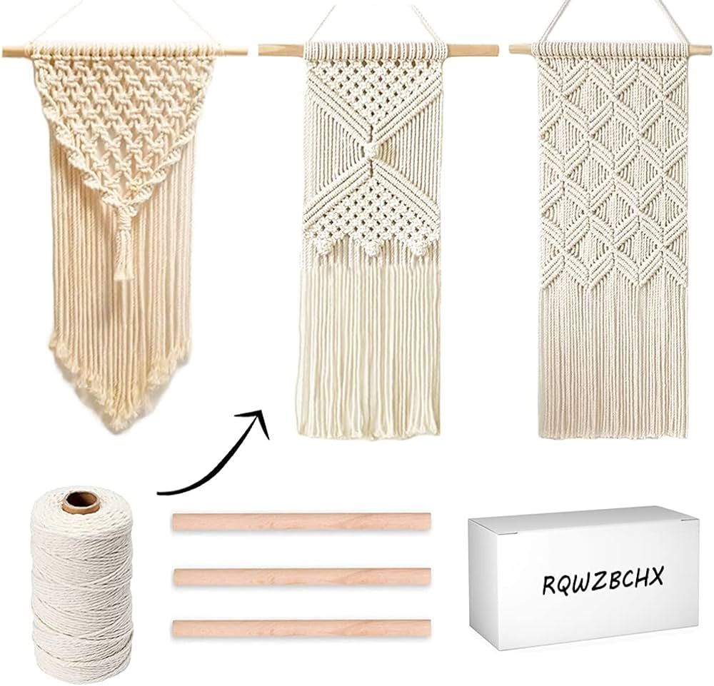 RQWZBCHX DIY Macrame Wall Hanging Kits, 3 Patterns Macrame DIY Wall Hangers for Beginners, Home D... | Amazon (US)