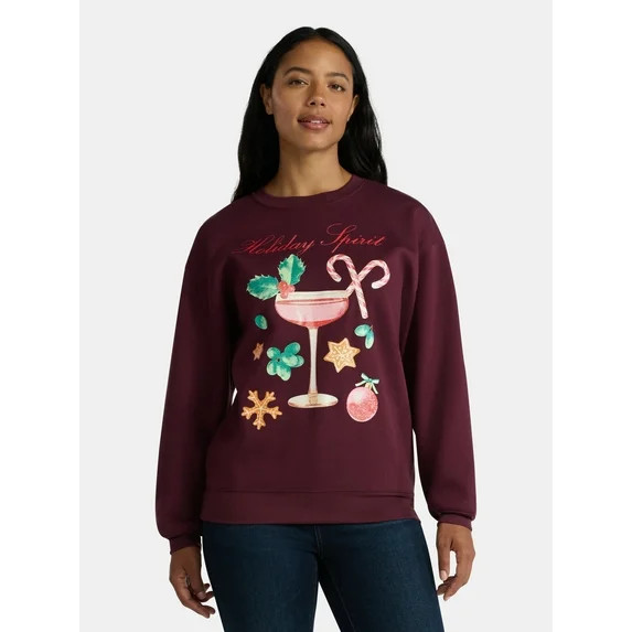 Christmas Women's Holiday Spirit Graphic Sweatshirt with Long Sleeves, Sizes XXS-XXL | Walmart (US)