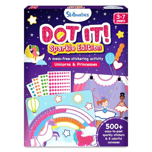 Skillmatics Dot It Sticker Art - Unicorns & Princesses, 500+ Sparkly Stickers, Mess-Free Fun for Kids, DIY Scrapbooking Craft Kits, Travel Toys, Gifts for Ages 3, 4, 5, 6, 7 | Amazon (US)