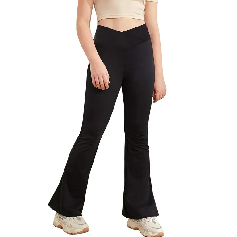 Langwyqu Girls Yoga Pants V Cross Waist Wide Leg Flare Pants High Waist Bootcut Pants | Walmart (US)