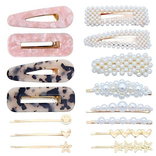 15 Pieces Hair Clips Hair Barrettes for Women Girls - Artificial Pearl Hair Clips Acrylic Hair Cl... | Amazon (US)