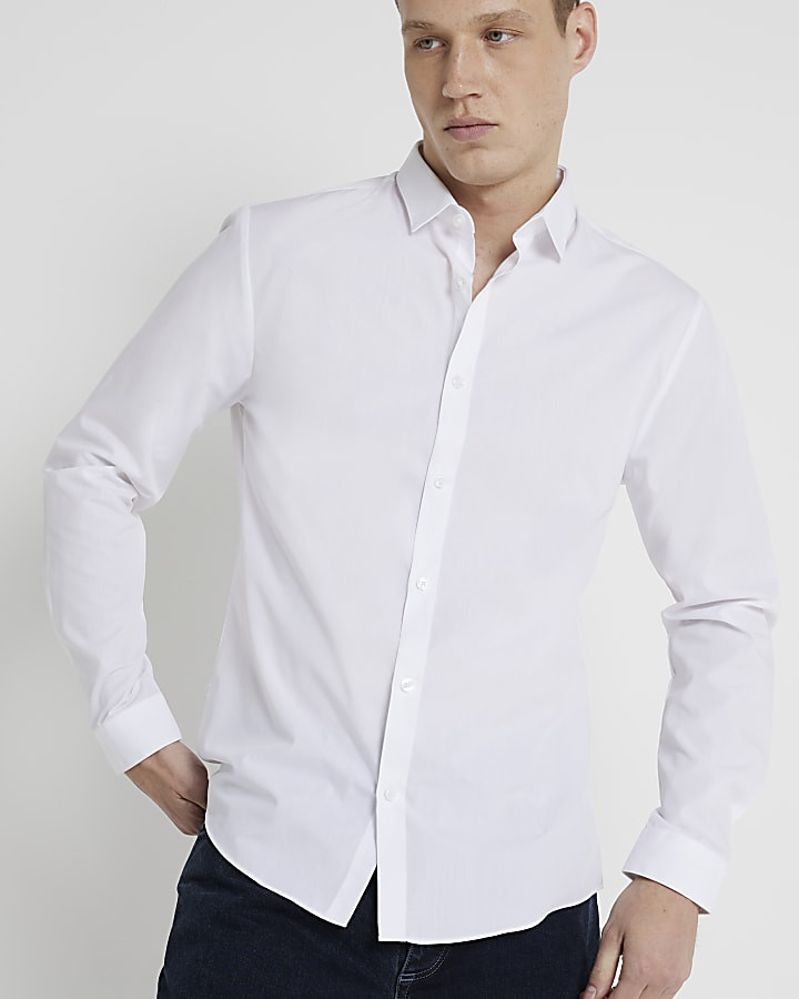 White slim fit long sleeve shirt | River Island (UK & IE)