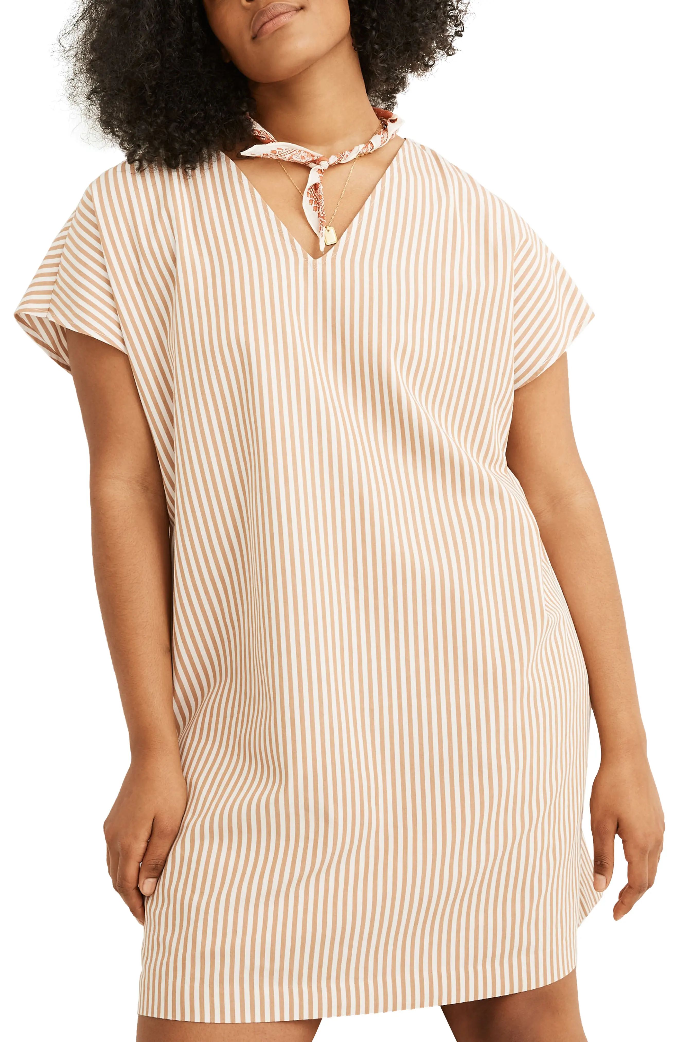 Women's Madewell Stripe Button Back Easy Dress, Size XX-Large - Brown | Nordstrom