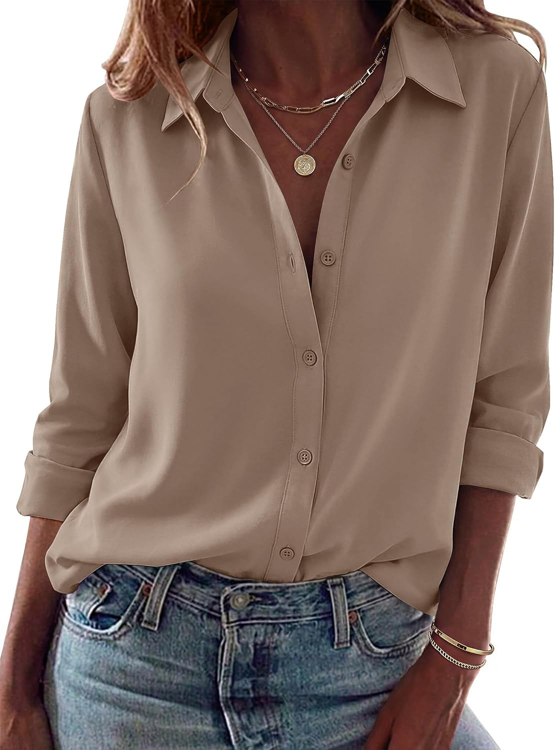 Zeagoo Blouses for Women Dressy Casual Long Sleeve Button Down Shirts Tops | Amazon (US)