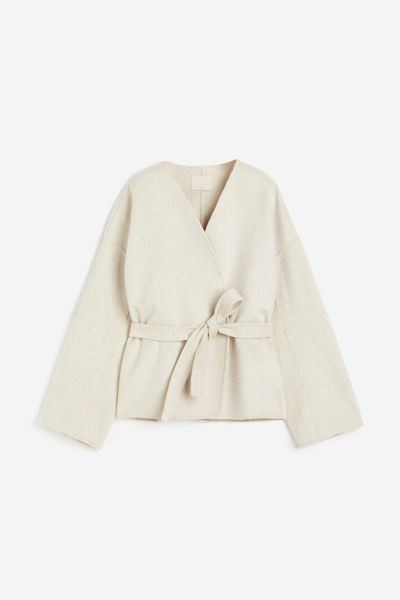 Giacca in lana con cintura da annodare - Beige chiaro - DONNA | H&M IT | H&M (FR, IT, ES, PT, BE)