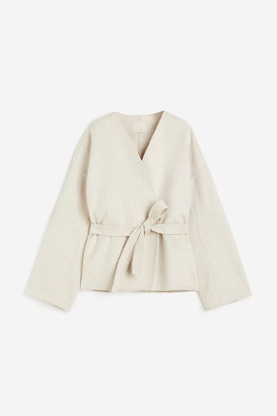Tie-belt wool jacket - Light beige - Ladies | H&M GB | H&M (UK, MY, IN, SG, PH, TW, HK)