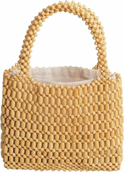 Small Tote Bag Wooden Bead Bag Woven Handbag Clutch Purses for Women | Amazon (US)