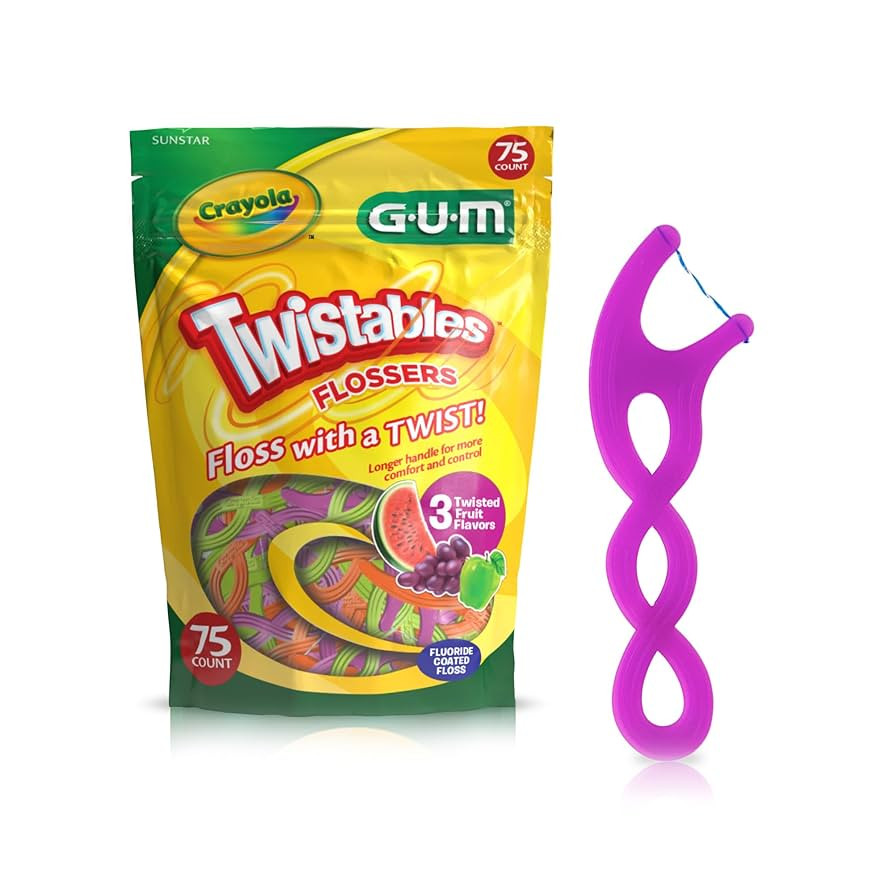GUM Crayola Twistables Kids Flossers with Fluoride - Designed for Little Hands - Three Fun Fruit ... | Amazon (US)
