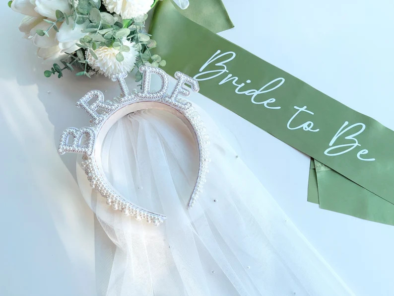 Hen Party Decorations Bride Pearl Headband | White Headpiece Bridal Shower Gift, Bachelorette Hai... | Etsy (US)