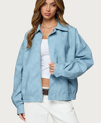 Women's Oversized Washed Faux Leather Jacket | Macy's