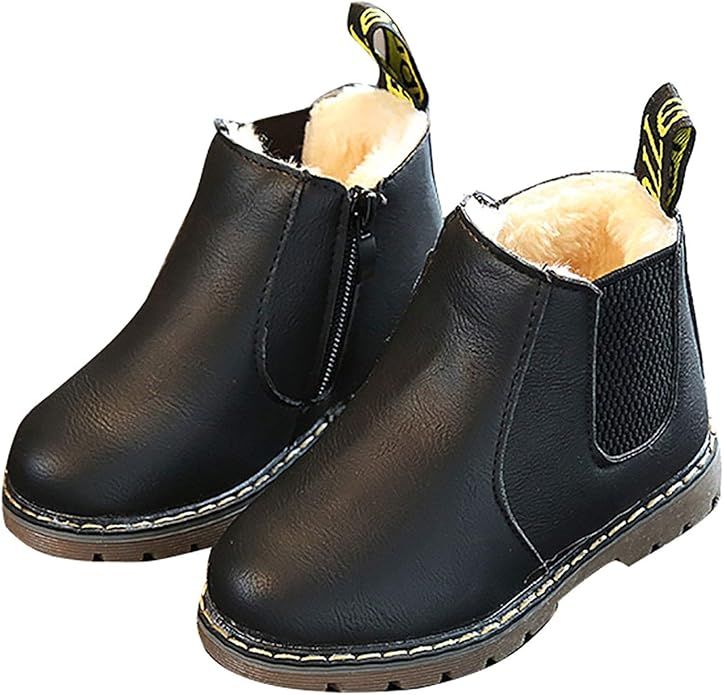 EsTong Baby Fur Lined Leather Boots Anti-Slip Winter Snow Booties for Toddler Boys Girls | Amazon (US)