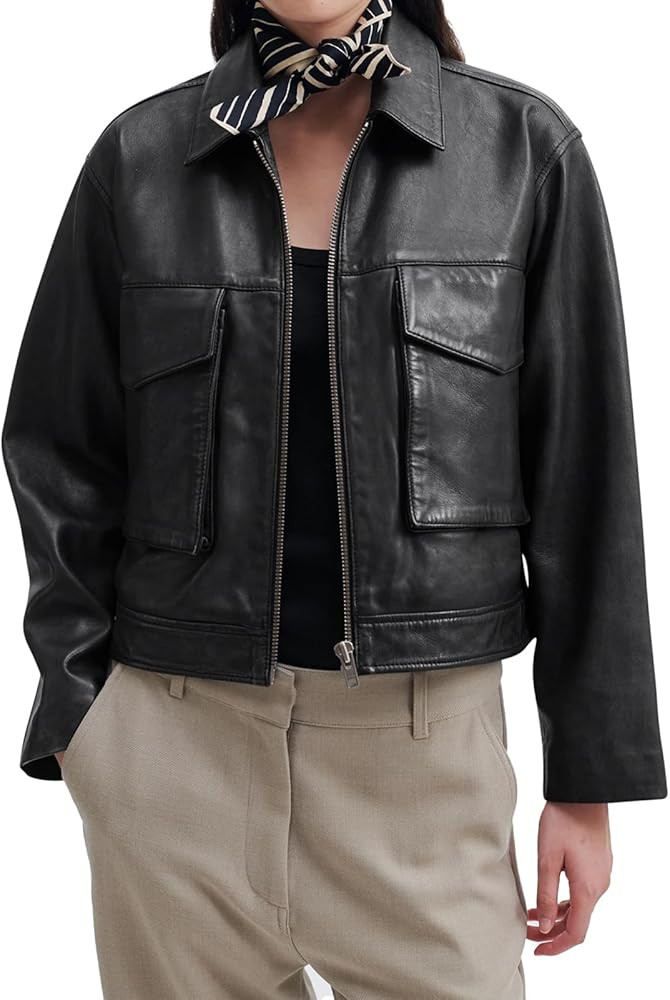 BZB Womens Faux Leather Motorcycle Jacket 2025 Trendy Pockets Bomber Zip Up Cropped Jackets Coat ... | Amazon (US)