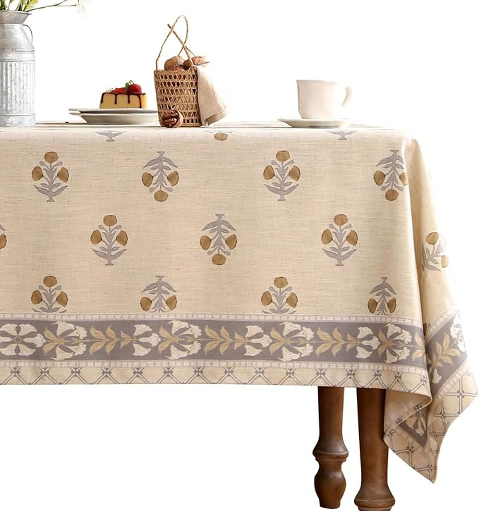 patdrea Designer Beige Tablecloth for Rectangle Table,Elegant Linen Floral Pattern French Table C... | Amazon (US)