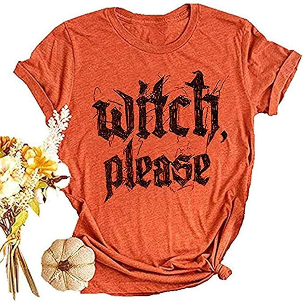 Womens Halloween T-Shirt Funny Short Sleeve Witch Please Graphic Tees Tops | Amazon (US)