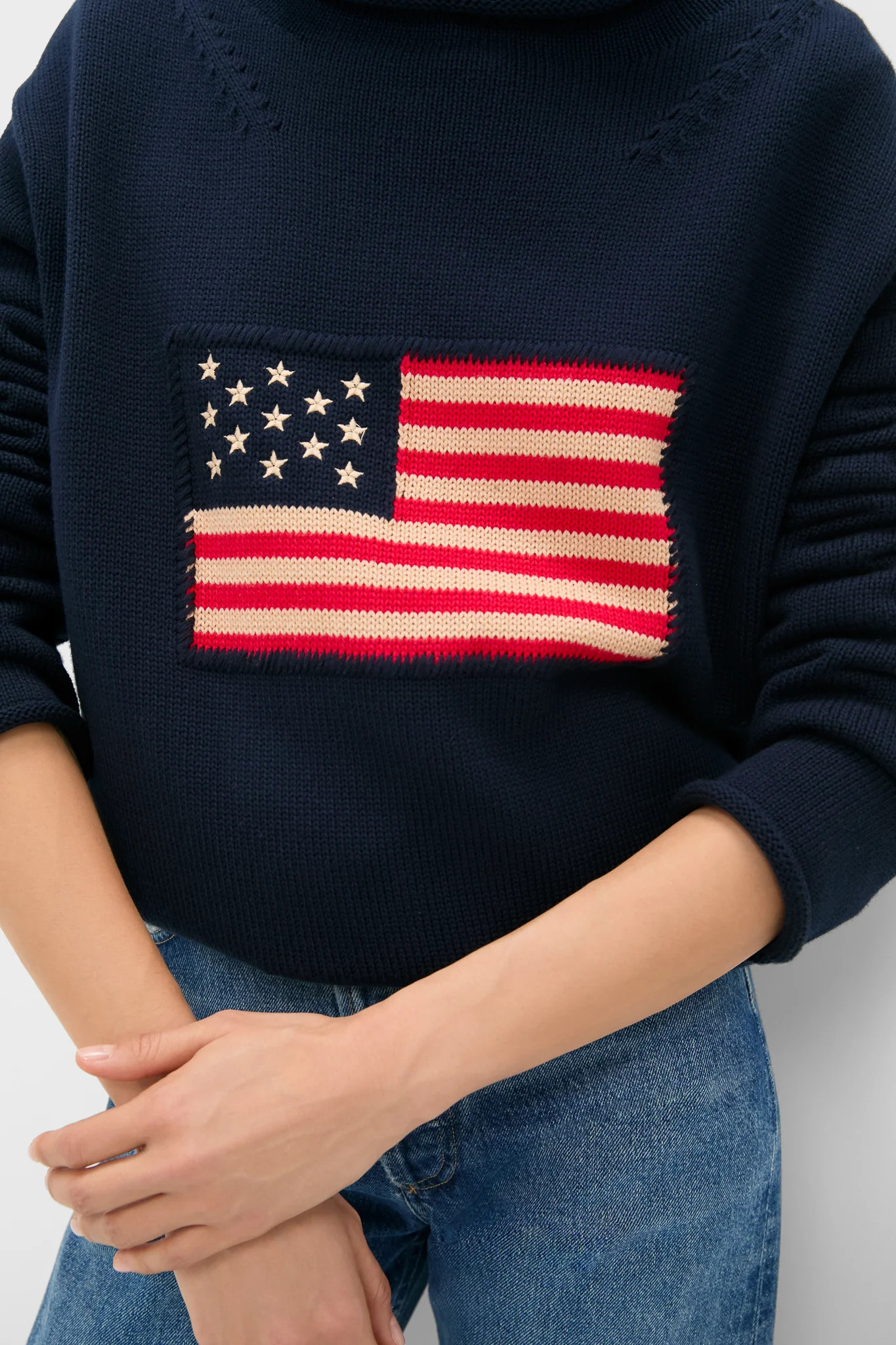 Ivory Cotton Roll Neck Americana Sweater | Tuckernuck (US)