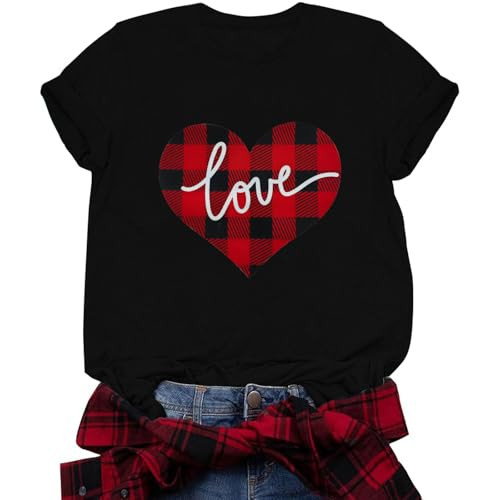 Valentines Shirts for Women Cute Love Heart Shirts Tee Tops Short Sleeve Tshirt Valentines Gifts for Her | Amazon (US)